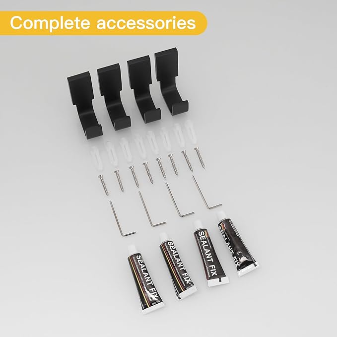 BESy Brass Clothes Hook Single Towel Hook for Bathroom Kitchen Garage Square Style Robe Hooks Coat Hooks Hat Hook, Self Adhesive with Glue or Wall Mounted with Screws, Four Packs, Matte Black-NeatNest