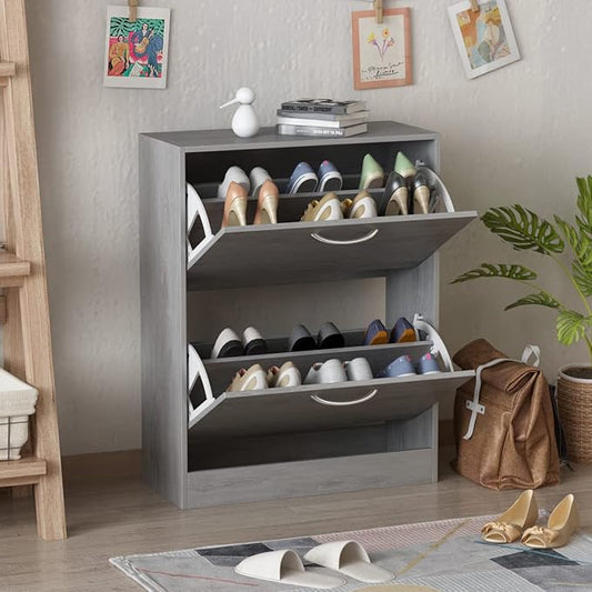 FUFU&GAGA Shoe Cabinet with 2 Flip Drawers for Entryway, Modern Shoe Storage Cabinet, Freestanding Shoe Rack Storage Organizer (23.6”W x 9.4”D x 31.4”H)(Grey-2 Flip Drawers)-NeatNest