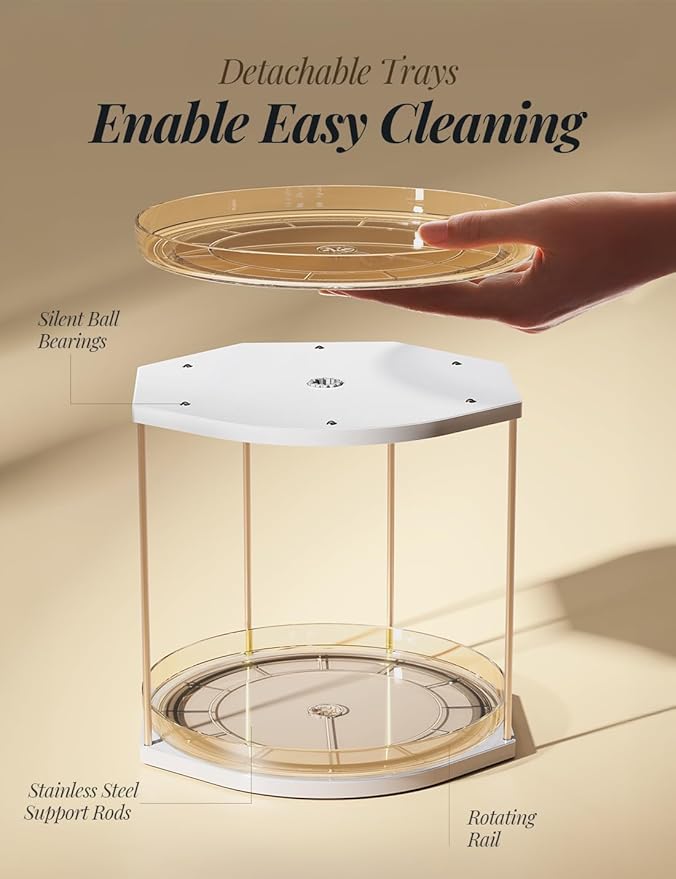 2 Pack 2-Tier Lazy Susan Turntable Organizer – 9.05” Rotating Spice Rack Organizer for Cabinet, Pantry, Tabletop & Counter – Clear Acrylic Lazy Susan for Kitchen, Bathroom & Vanity