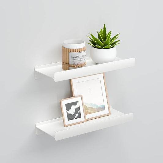 Floating Shelves for Wall, Wall Mounted Shelves with Lip for Storage, Metal Display Shelves for Home Decor, Kitchen/Living Room/Bedroom/Bathroom Shelf, White 12 inch 2 Pack-NeatNest