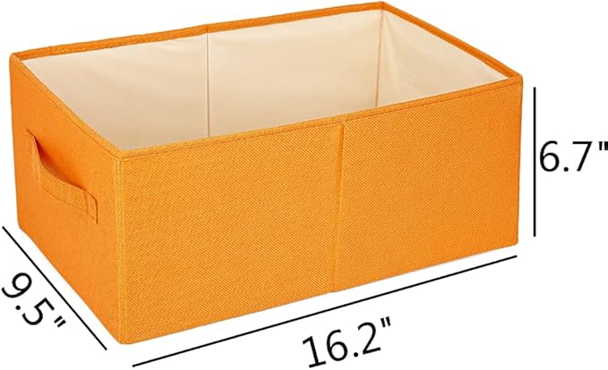 ALYER Collapsible Fabric Storage Organizer with Handles,Shelf Bins Box Container for Bedroom Office Closet Babies Nursery Toys Books Clothes (Orange,16.2" x 9.5" x 6.7")