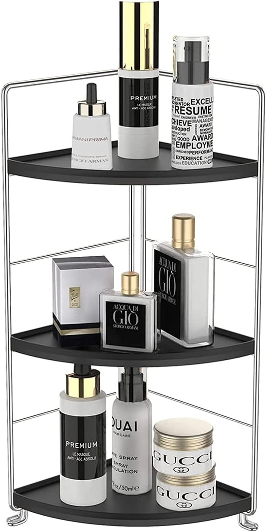 3-Tier Bathroom Countertop Organizer , Vanity Tray Cosmetic & Makeup Storage, Kitchen Spice Rack Standing Shelf , Corner Storage Shelf , Silver&Black-NeatNest