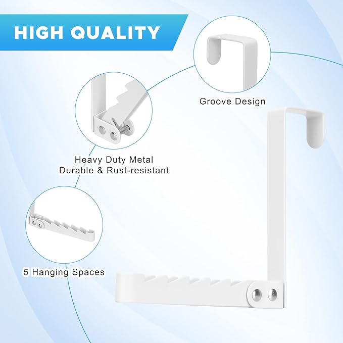 FYY Over The Door Hooks Hanger, 2 Pack Collapsible Folding Over The Door Organizer Rack Space Saving Hanging Storage Hanger for Clothes, Coats, Towels for Bedroom Bathroom White-NeatNest