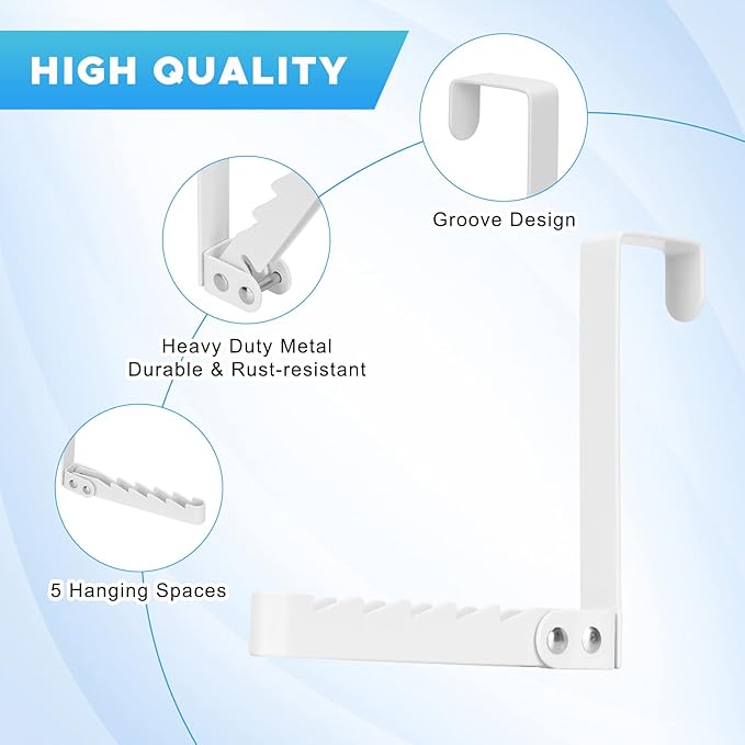 FYY Over The Door Hooks Hanger, 1 Pack Collapsible Folding Over The Door Organizer Rack Space Saving Hanging Storage Hanger for Clothes, Coats, Towels for Bedroom Bathroom White-NeatNest