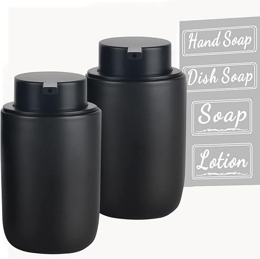 BosilunLife Black Soap Dispenser Set - 2 Pack 12oz Ceramic Dish Soap Dispenser with Rust Proof Pump for Kitchen, Hand Soap and Lotion Set Suitable for Farmhouse Bathroom Decor with Waterproof Labels-NeatNest