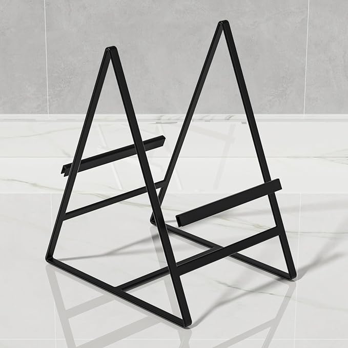 2 Large 1 Small Triangle Plate Holders Organizers Upright Cabinet Dish Drying Racks Metal Plate Dish Organizers Racks Stands for Countertop and Cupboard Black