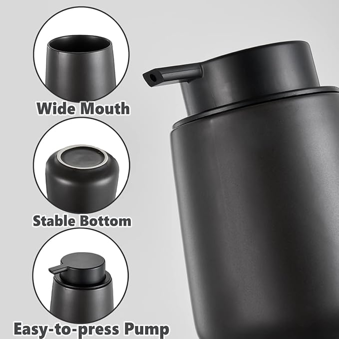 12Oz Black Foaming Soap Dispenser - Ceramic Foam Hand Soap Dispenser Set with Easy-to-Press Pump, Refillable Liquid Dish Soap Dispensers for Bathroom and Kitchen, 2 Pack-NeatNest