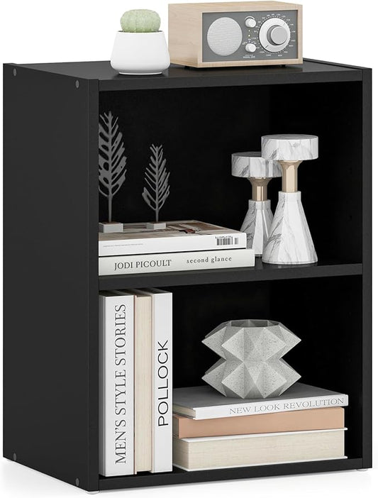 Giantex 2 Cube Bookshelf and Bookcase, 2-Layer Storage Shelf w/Large-Capacity Open Storage Space, MDF P2 Veneer, for Living Room Bedroom Study Office Multi-Functional Furniture Display Cabinet, Black