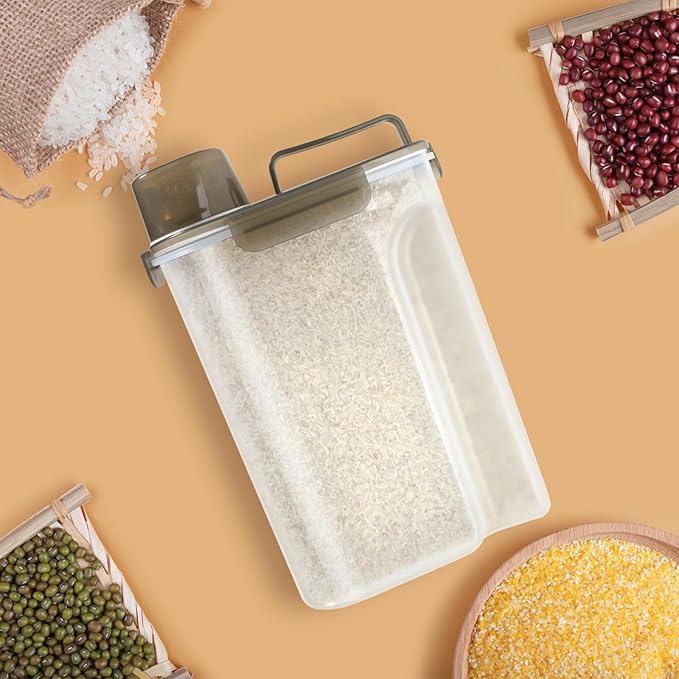 Rice Storage Container 10 Lbs, Airtight Food Dispenser with Large Spout and Cup for Rice, Cereal, Flour, Oatmeal, Pet Dog Cat Food Storage-NeatNest