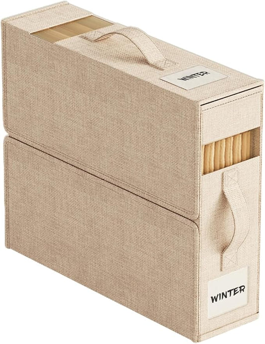 1Pack Sheet Organizers and Storage with Handles – Foldable Linen Closet Storage for King & Queen Sheet Sets – Clear Window & Removable Labels – Dustproof & Space-Saving Design, Beige-NeatNest