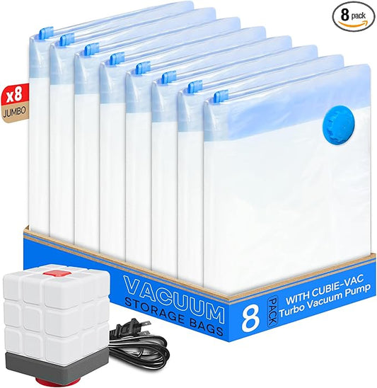 Vacuum Storage Bags for Clothing, 8 Jumbo Vacuum Seal Bags Space Saver for Clothes, Comforters, Blankets, Bedding, Vacuum Sealer Bags with Electric Pump (2025 Upgrade)-NeatNest
