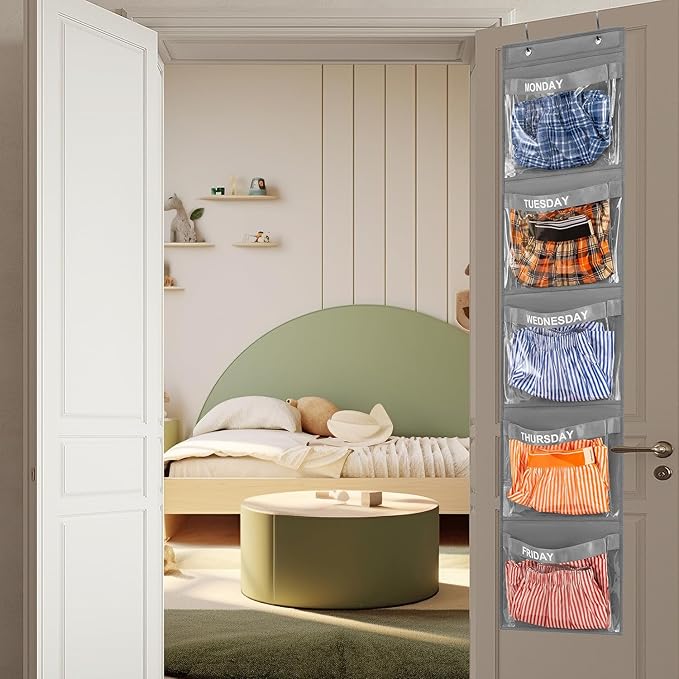 2 Pcs Day of Week Clothing Organizer Monday to Friday School Clothes Organizer for Kids Weekly Hanging Closet Organizer (GREY)-NeatNest