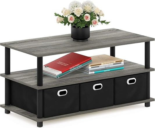 FURINNO Turn-N-Tube Coffee Table, 31.22D x 15.5W x 15.8H in, French Oak Grey/Black/Black-NeatNest