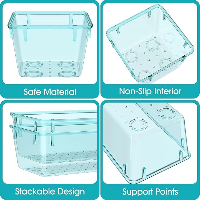7 PCS Clear Plastic Drawer Organizers Set, 4 Size Desk Drawer Organizer Trays for Makeup, Jewelry, Kitchen Utensils, Gadgets and Office Accessories, Sea Blue-NeatNest
