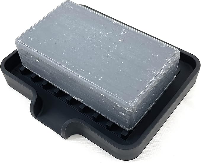 Happitasa Silicone Soap Dish Tray and Sponge Holder with Drain Chute, Pack of 2 | Bathroom and Kitchen Sink Organizer Caddy (Black, 5.2"x4", 7.2 Ounces)-NeatNest