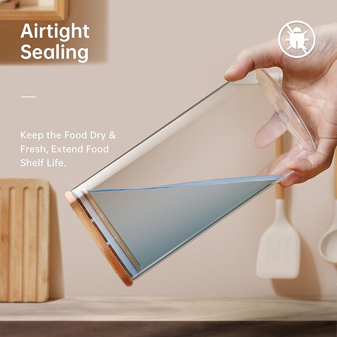 Extra Large Glass Flour and Sugar Storage Containers with Airtight Lid,132 floz x1 & 65 floz x1 [Set of 2] Big Glass Jars with Bamboo Lids, Air Tight Food Jar for Cereal, Pasta, Rice, Coffee-NeatNest