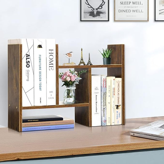 J.M.Deco Desktop Organizers and Storage for Office, Adjustable Desktop Organizer Shelf Double H Display, True Natural Stand Shelf, Desktop Shelf Organizer Natural Wood Tone-NeatNest