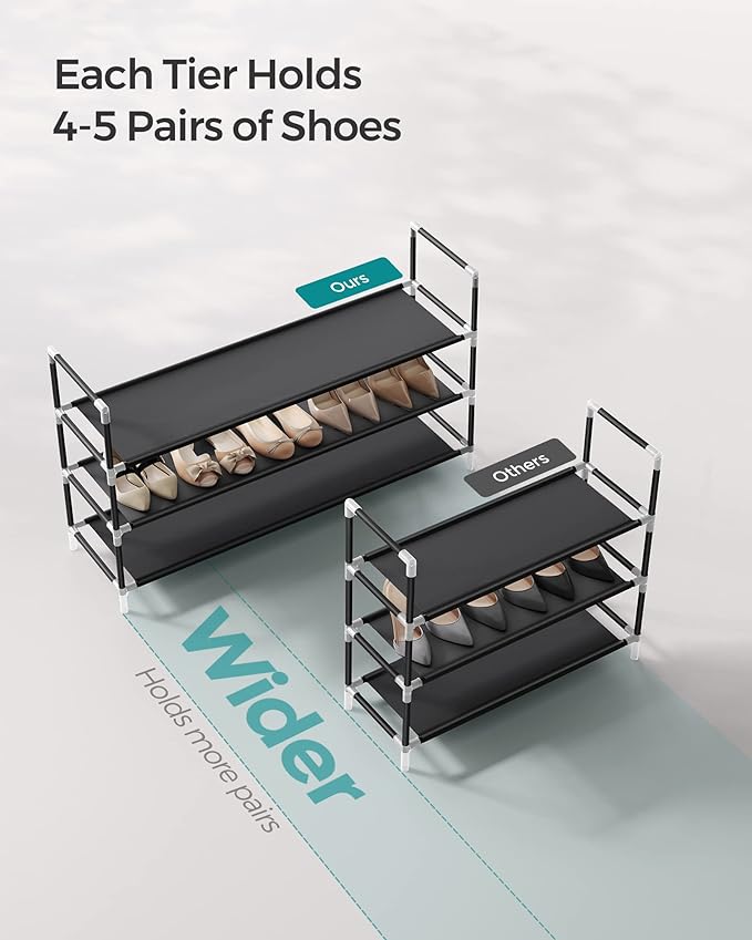 SONGMICS 3-Tier Shoe Rack, Shoe Storage for Hallway Closet, Slim and Space-Saving, Metal Frame, Non-Woven Fabric Shelves, Black ULSH053B01-NeatNest