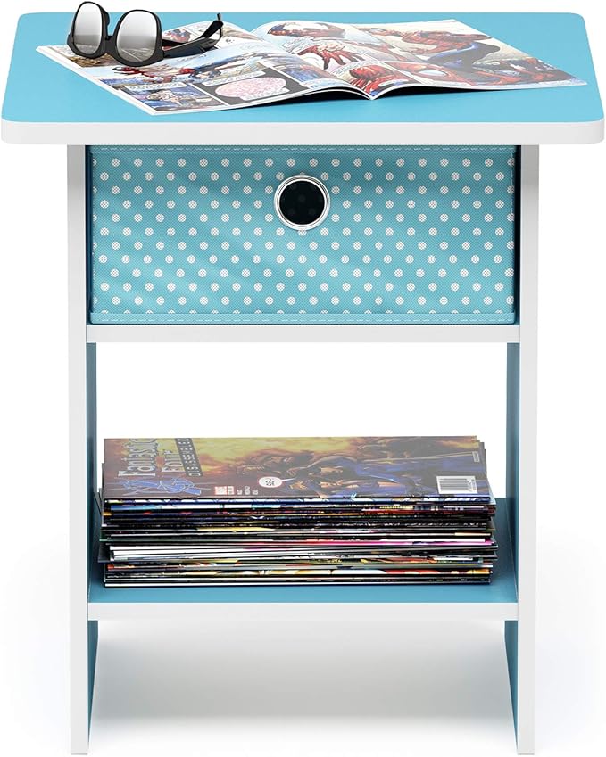 Furinno Dario End Table / Side Table / Night Stand / Bedside Table with Bin Drawer, 2-Pack, Light Blue/Light Blue