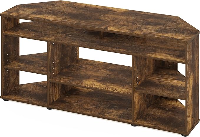 Furinno Besi No Tools Assembly Industrial Style TV Stand, Entertainment Center for 50 inch TV, Amber Pine/Black-NeatNest
