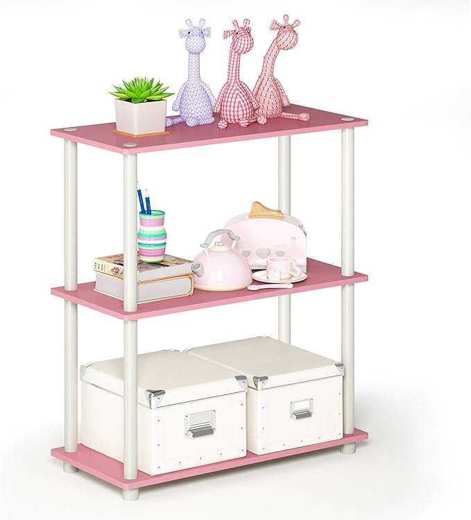 Furinno Turn-N-Tube 3-Tier Compact Multipurpose Shelf Display Rack, Pink/White-NeatNest