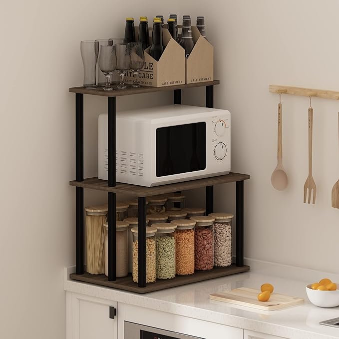 Furinno Turn-N-Tube 3-Tier Toolless Kitchen Storage Shelf, Columbia Walnut/Black-NeatNest
