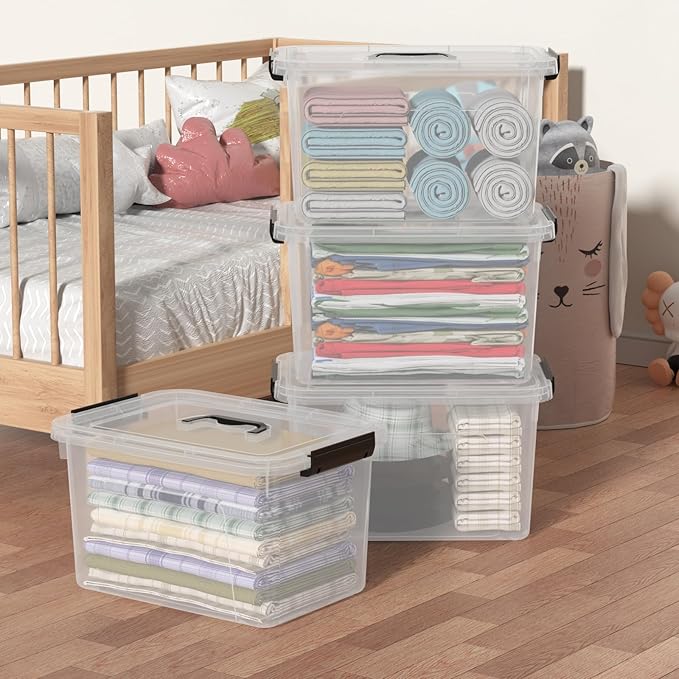 4-Pack 18 L Plastic Storage Box with Lid, Latching Storage Containers Bin, Clear