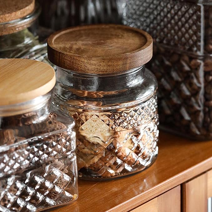 38 FL OZ Large Glass Storage Jar Food Storage Container with Airtight Bamboo Wooden Lid for Candy Snack Coffee Tea Nuts Airtight Glass Jars Kitchen Containers Cereal Canisters Vintage Glass Canisters