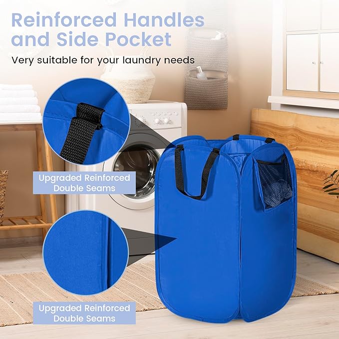 HOUSE AGAIN Upgraded Pop-up Laundry Hamper 2 Pack, Collapsible Laundry Basket with Durable Handles Solid Bottom High Steel Frame, Portable Foldable Dirty Clothes for Dorm, Laundry room Travel, Blue-NeatNest