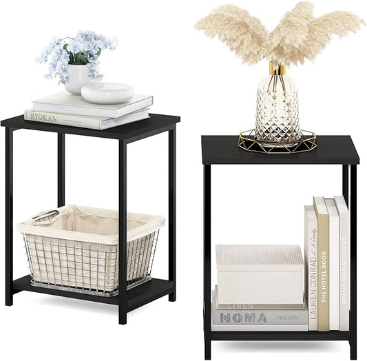 Furinno Simplistic Metal Frame End Table, 2-Pack, Espresso-NeatNest