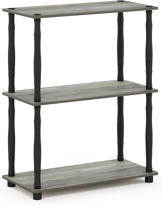 Furinno 18029GYW/BK Turn-N-Tube 3-Tier Compact Multipurpose Shelf Display Rack, Classic, French Oak Grey/Black, 3-Tier Classic Tubes-NeatNest