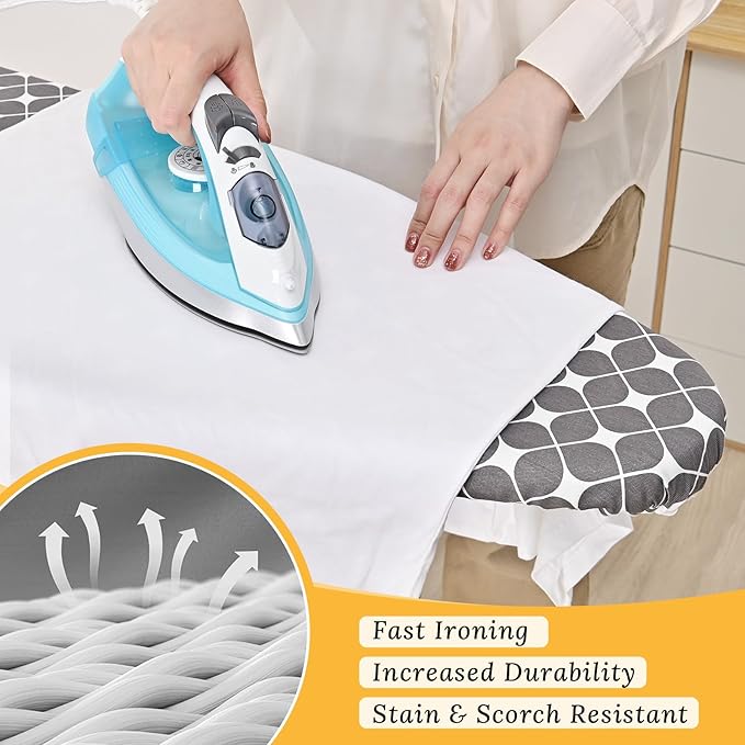 APEXCHASER Ironing Board, Foldable Iron Board with Iron Rest, Metal Panel Ironing Board, Adjustable Height Heavy Duty Irons Board with Germent Rack, Heat & Scorch Resistant Cover, 13x43 Yellow