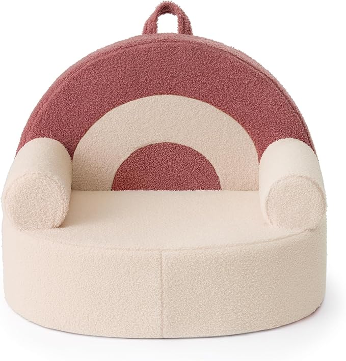 Blissful Diary Toddler Chair Comfy, Foam Kids Chair with Soft Teddy Plush, Toddler Reading Armchair with Cute Arclet Designs- Light Cream-NeatNest