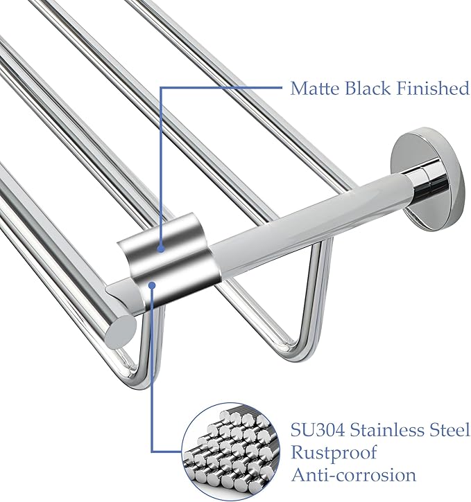 Alise 24-Inch Bathroom Lavatory Towel Rack Towel Shelf with 2 Towel Bars Wall Mount Towel Holder,GYT7060-C SUS 304 Stainless Steel Polished Chrome