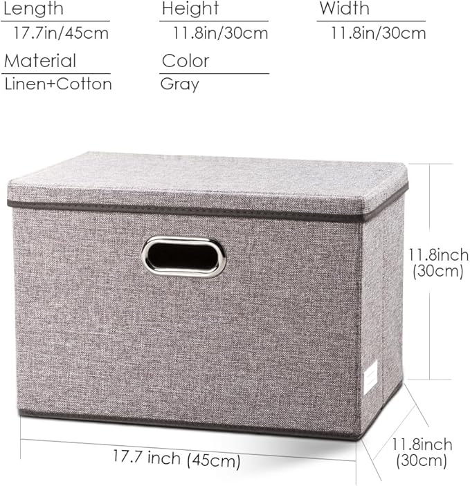 PRANDOM Large Collapsible Storage Containers with Lids [5-Pack] Linen Fabric Foldable Storage Bins Boxes Organizer Baskets Cube with Cover for Home Bedroom Closet Office Nursery (17.7x11.8x11.8)-NeatNest