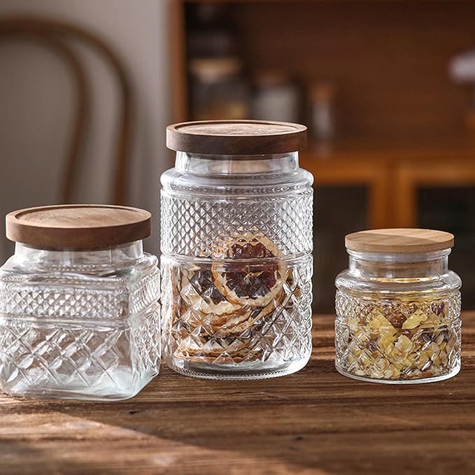 38 FL OZ Large Airtight Glass Storage Jars with Bamboo Lid - Vintage Food Containers for Candy, Snacks, Coffee, Tea, Nuts, Cereal - Kitchen Canisters