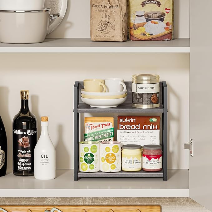 Giikin Countertop Shelf Organizer, 2 Tier Coffee Organizer for Desktop, Grey Counter Shelf Spice Rack for Kitchen (Grey, M)-NeatNest