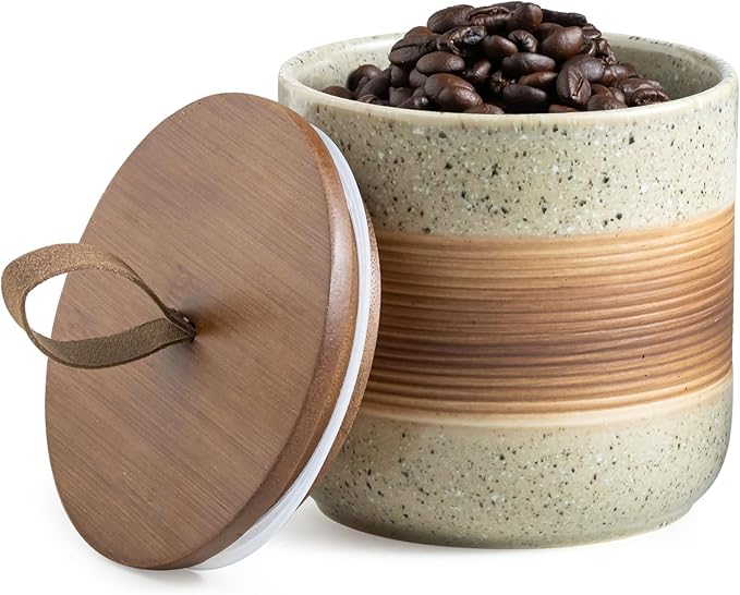 Ceramic Jar with Lid Airtight, Coffee Container Kitchen Food Storage Jars for Spice Sugar Tea Bag, Stackable Decorative Jars for Countertop, 18oz-NeatNest