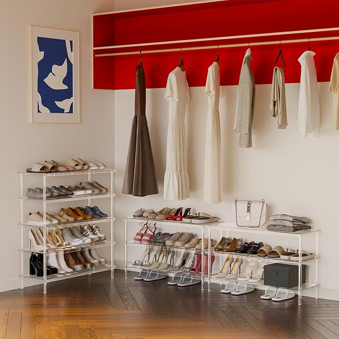 Aquiver 5 Tier Acrylic Shoe Rack - Closet Shoe Rack Shoe Organizer for Entryway, Stores 20 Pairs of Shoes, 32.3'' L x 11.8'' W x 36.4'' H