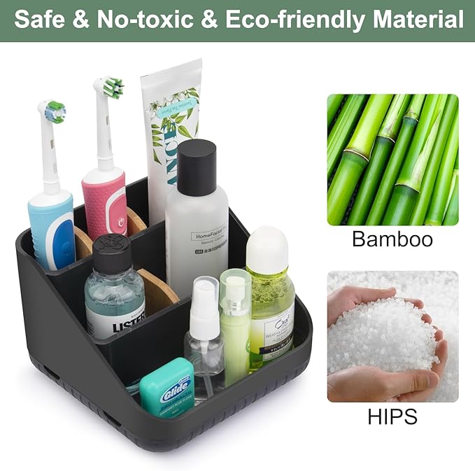 Chintu Toothbrush Holders Bathroom Countertop Organizer-Electric Tooth Brushing Holder 6 Slots Toothbrush Caddy for Counter Organization Kids Family Toothpaste Holder for Vanity Storage Black-NeatNest