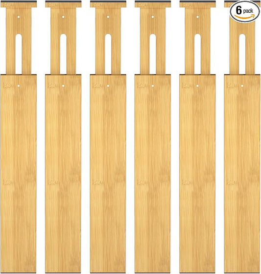 Bamboo Drawer Dividers,17-22" Adjustable Kitchen Drawer Organizer for Clothes,6 Pack Expandable Drawer Organization Separators for Bedroom,Bathroom,Dresser and Office,Natural-NeatNest