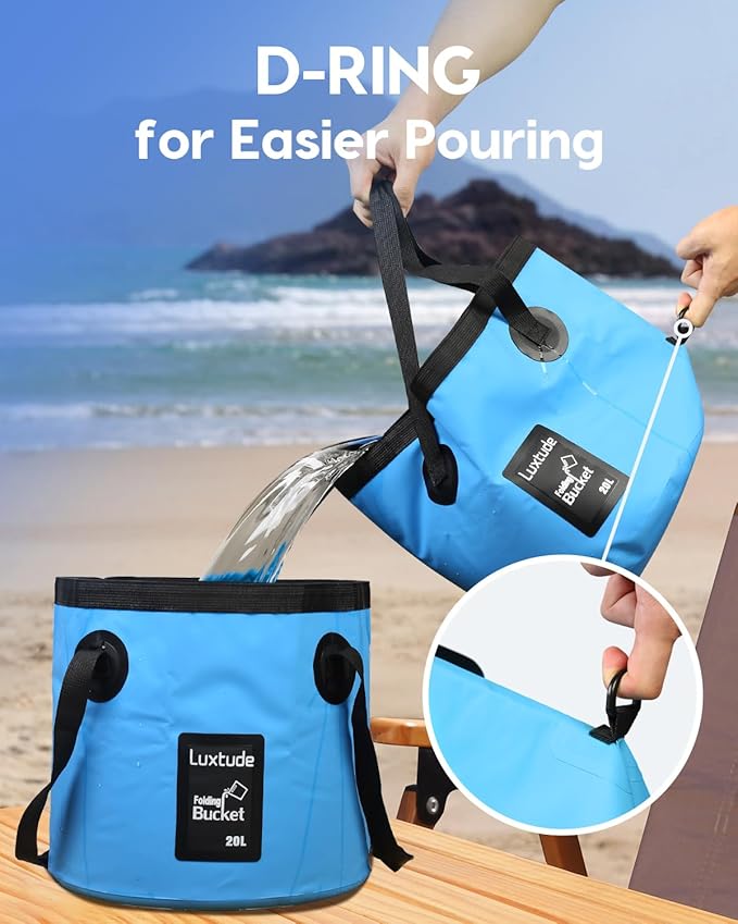 Luxtude Collapsible Bucket with Handle, 5 Gallon(20L), Portable & Ultra Lightweight Outdoor Basin Bucket, Folding Bucket for Fishing, Camping, Hiking-NeatNest