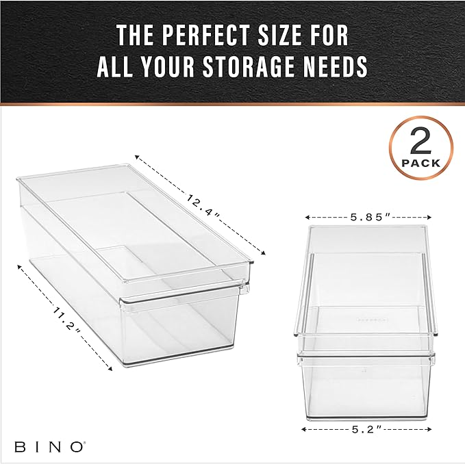 BINO | Plastic Storage Bins, Medium | THE HANDLER COLLECTION | Multipurpose Organizer Bins | Kitchen Pantry Organizers and Storage | Clear Containers for Organizing Home | Freezer Organizer-NeatNest