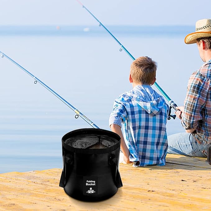 Collapsible Bucket with Handle, Lightweight Folding Water Container, Portable Collapsible Bucket for Fishing, Camping, Hiking, Backpacking, Outdoor Survival, Car Washing Black 12L-NeatNest