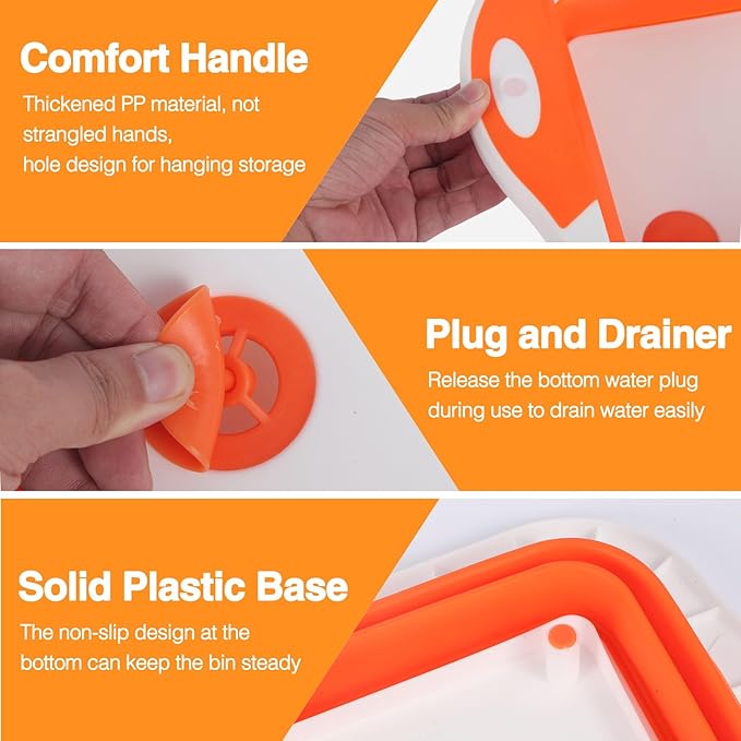 Collapsible BBQ Prep Tub/Cutting Board 10L, Foldable Dish Tub with Colander, Portable Camping Sink, Multifunction Dishing Basin Bucket Wash Tub for Kitchen Fruit Vegetable Picnic (Orange)-NeatNest