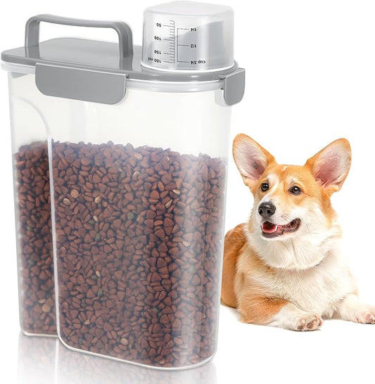 Dog Cat Food Storage Container, 5-7 Lbs Airtight Pet Food Storage Container with Easy-Pouring Spout and Portable Handle, Bird Seed Dispenser, Kitchen Organizer for Rice Cereal Flour -Light Grey-NeatNest