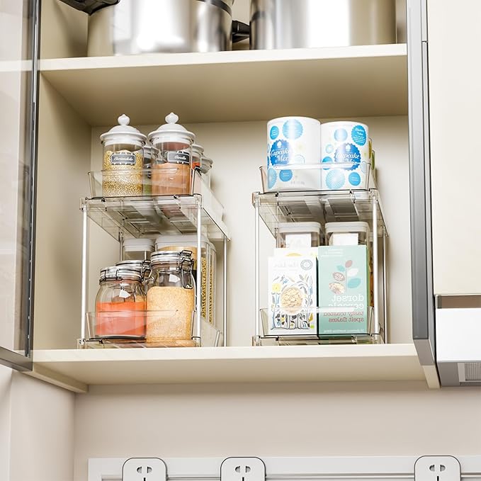 Yieach 4 Pack Under Sink Organizers and Storage,Clear Acrylic Bathroom Organizer and Cabinet Organization for Makeup,Medicine,Two Tier Pull Out Cabinet Organizer Drawers for Pantry,Vanity Storage Bins-NeatNest