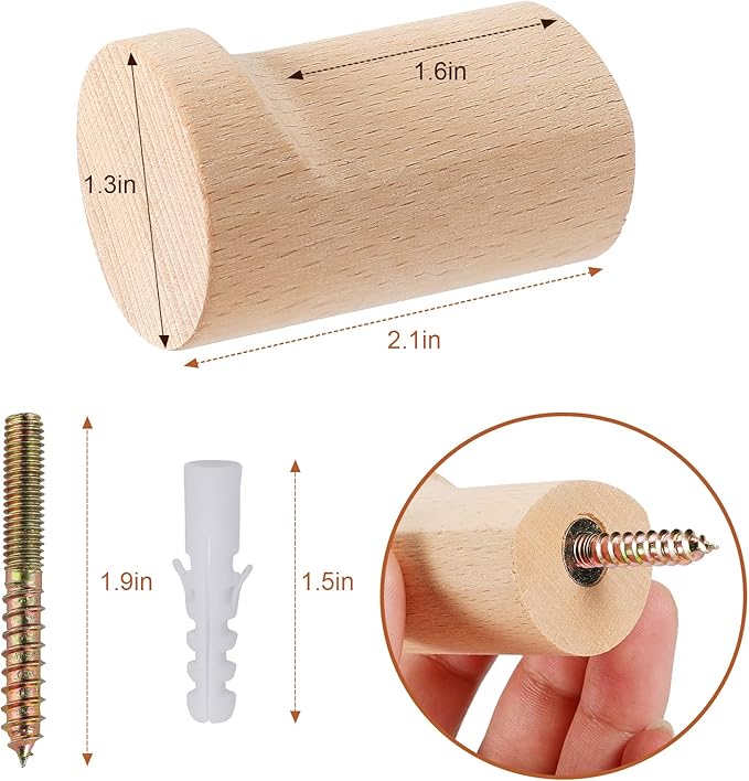 12 Pack Wood Wall Hooks, Natural Wooden Coat Hooks Wall Mounted, Handmade Rustic Hat Hooks Heavy Duty Entryway Wall Hangers for Hanging Towels, Clothes, Bags-NeatNest