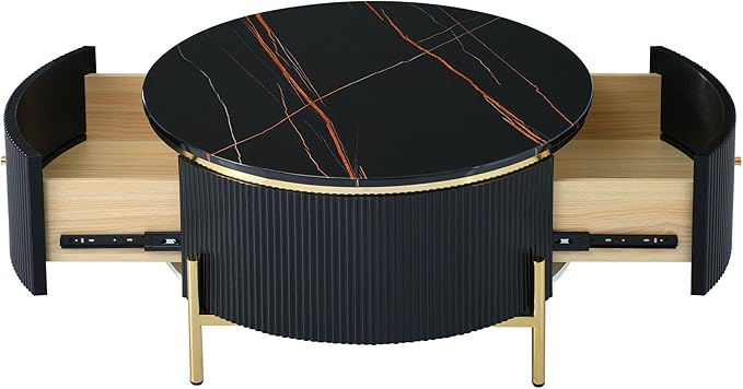 31.5'' Modern Round Coffee Table with 2 Large Drawers Storage Accent Table for Living Room(31.5'')