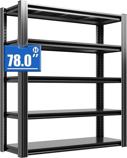 78" H Metal Storage Shelving, 3000LBS Heavy Duty Shelves Unit, Adjustable 5 Tier Storage Rack, Industrial Utility Shelf for Garage, Warehouse, Bedroom, Kitchen,18" D×47.5“W×78”H, Black-NeatNest